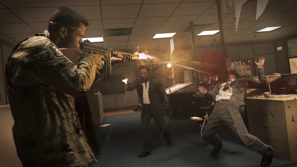 An indoor gunfight during a Mafia III mission